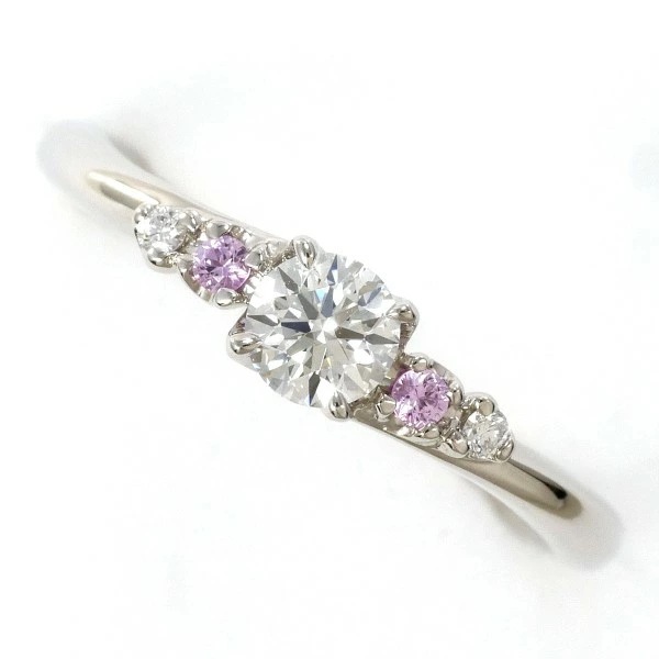 PT950 リング 10号 ダイヤ 0.227 VVS2 ダイヤ 0.02 ピンクサファイア中古