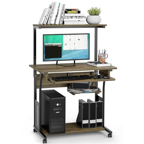 サイズ：0064 パソコンデスク DEWEL 机 pcデスク パソコンラック 収納ラック付き 木製