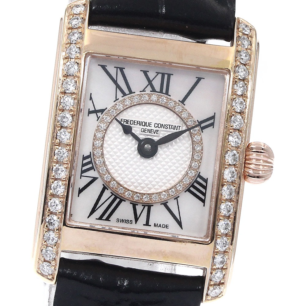 フレデリック・コンスタント FREDERIQUE CONSTANT クラシック カレ ベゼルアフターダイヤ クォーツ レディース 箱付き_901990【中古】