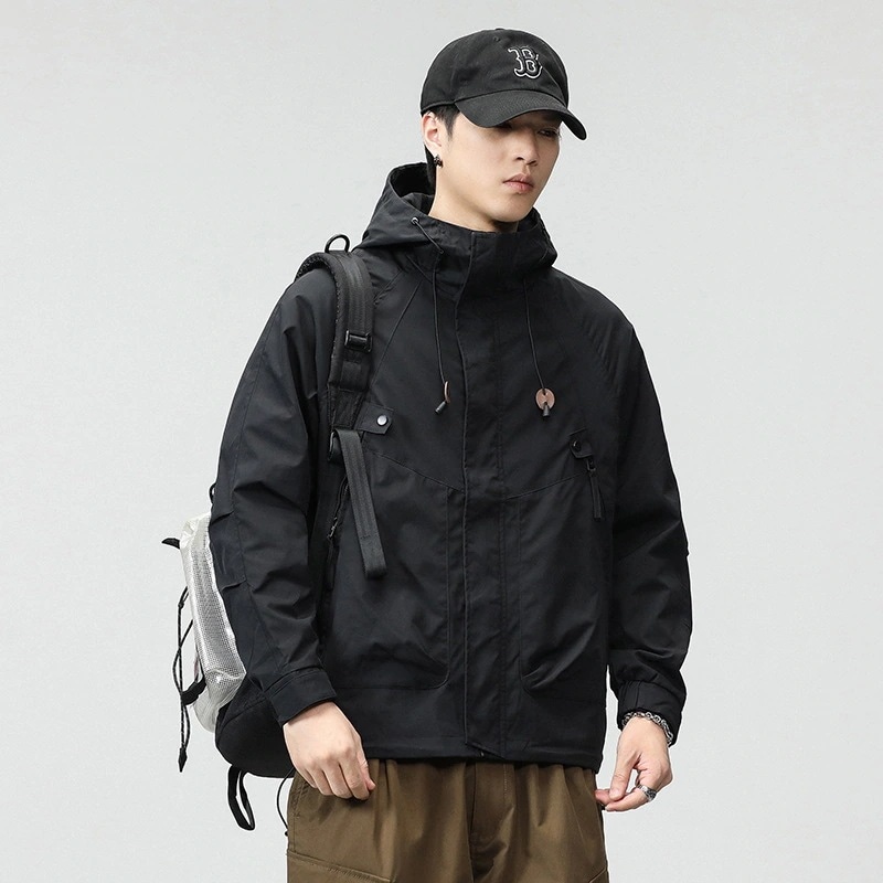 2025春アウター メンズ フード付きパンチジャケットジャケット防水ウィンドブレーカーワークウェアバイカースーツ 韓国 メンズファッションジャンパー・ブルゾン