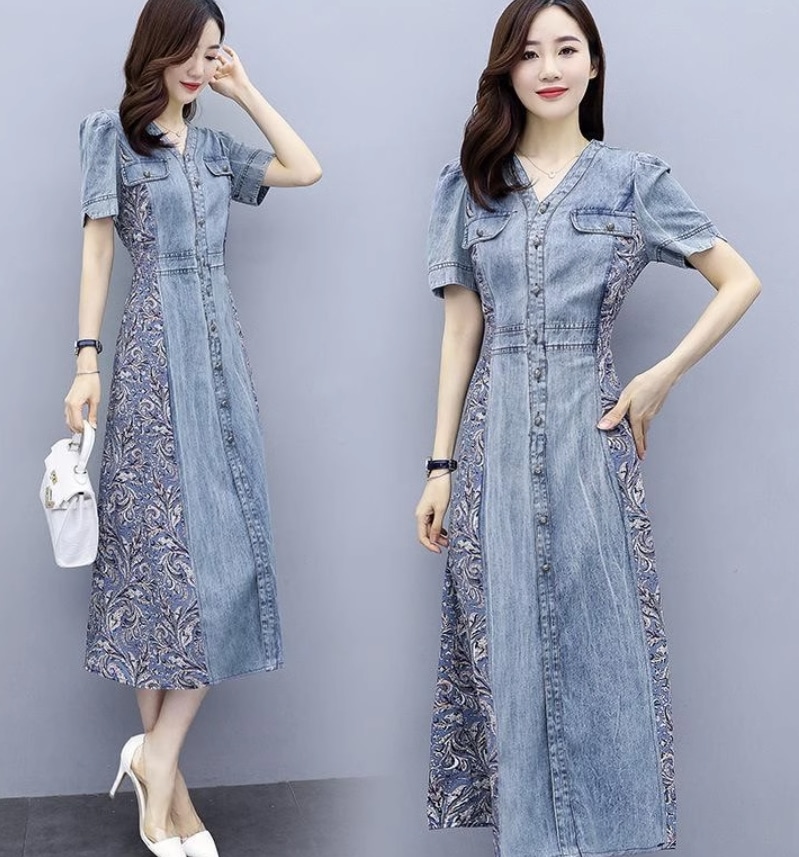 ワンピース デート モテアイテム デニムワンピース Vネック ラインストーン コットン 大人可愛い きれいめ 上品 おしゃれ かっこいい 大人可愛い ラブリー キュート ガーリー クール モード系