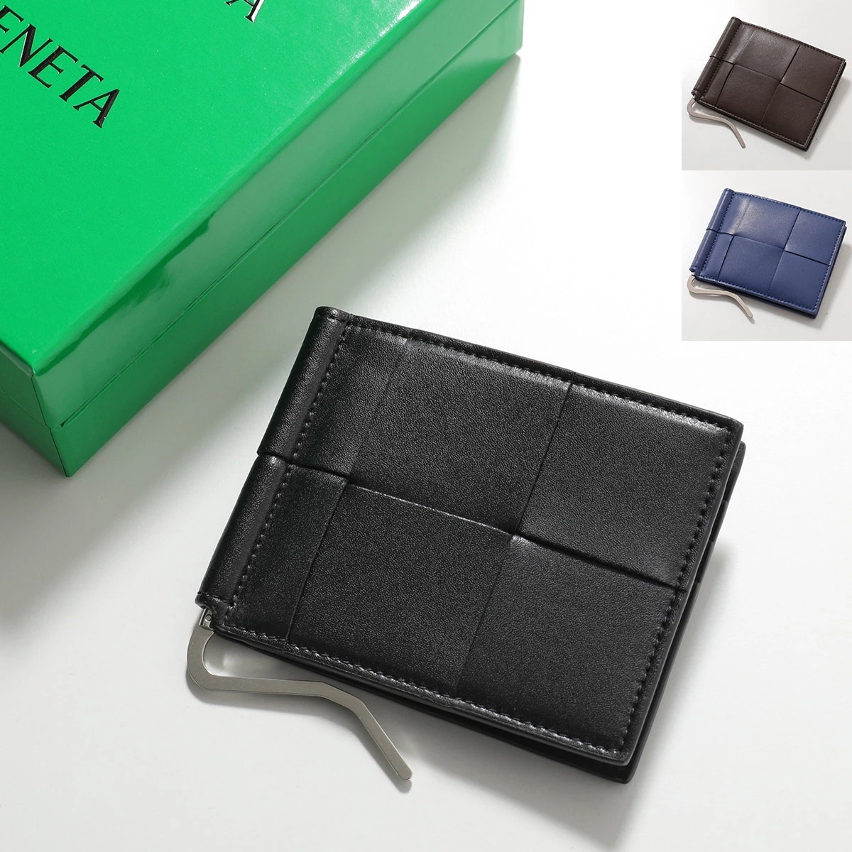 BOTTEGA VENETA ボッテガヴェネタ 二つ折り財布 CASSETE カセット 749453 VBWD2 メンズ マキシイントレチャート レザー マネークリップ付き 小銭入れなし 51,188円