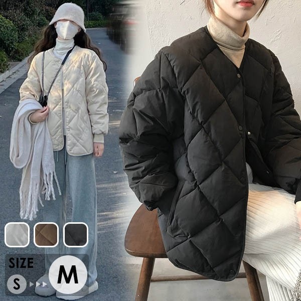 ダウンジャケット 90％ダウン 暖かい レディース ダウンコート 黒 ノーカラー 軽量 アウター 柔らかい 防寒性 冬服 防寒着 あったか ブラック ベージュ コーヒー S M