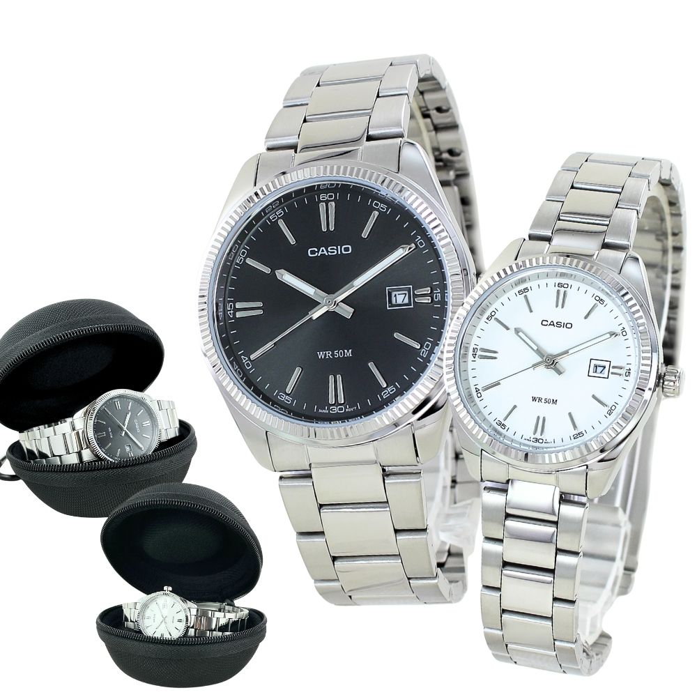 日本未発売 ペアウォッチ カシオ アナログ 腕時計 手表 腕時計ケース 付き ステンレス ペア腕時計 ペアギフト お揃い ペア 親子 友達 兄弟 姉妹 夫婦 カップル 両親 プレゼント 結婚記念日 妻