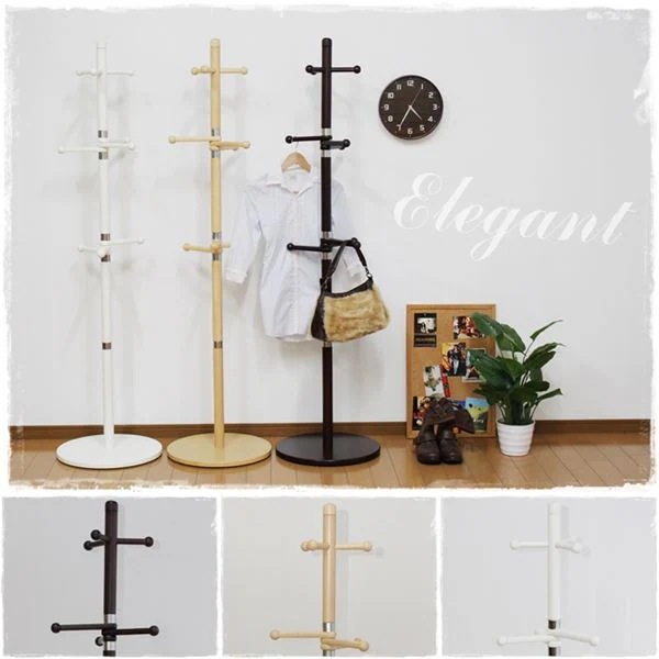 ポールスタンド 約幅45×奥行45×高さ176cm コートハンガー 木製 中段360度回転