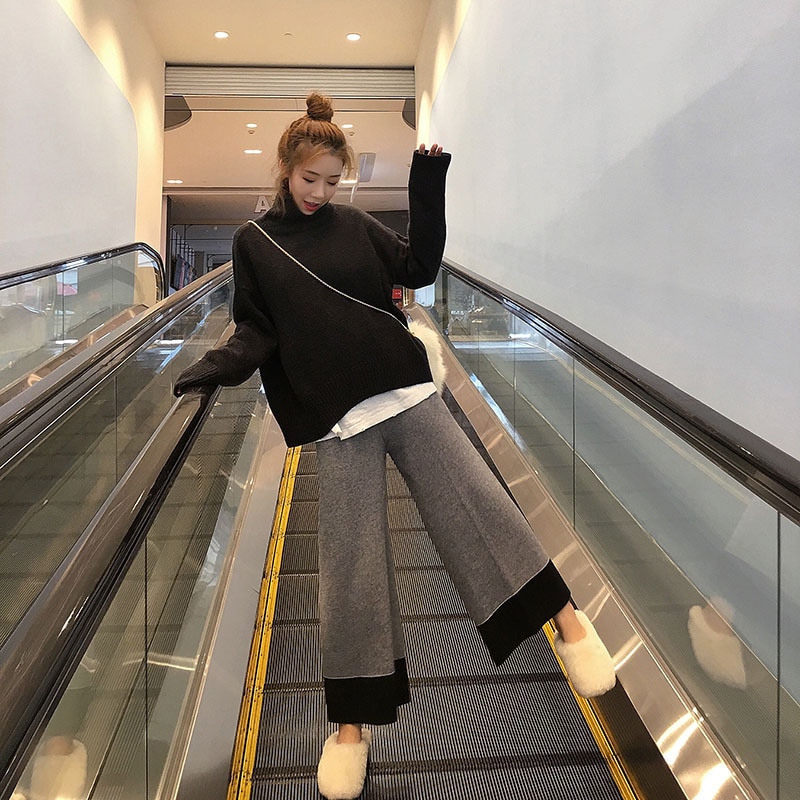 ボトムス パンツ ワイドパンツ ワイド ニットパンツ かわいい 大人可愛い シンプル カジュアル おしゃれ お洒落 かっこいい 大人女子 こなれ感 ラフ ルーズ 主役級 存在感 抜け感 無地 秋 冬