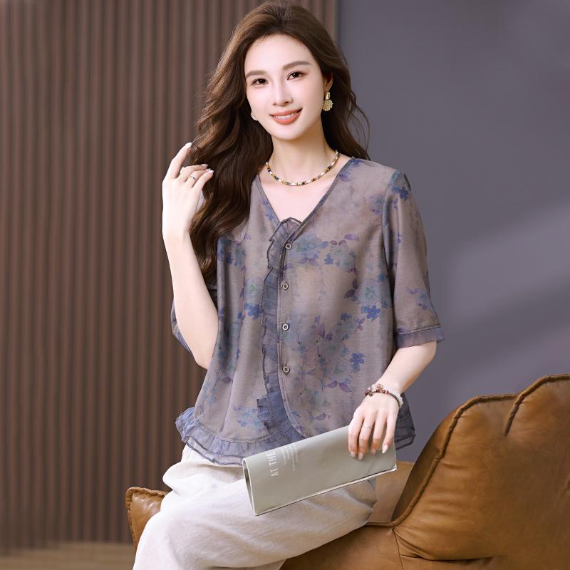 レディース トップス ファッション 上品 オフィス カジュアル 婦人服 おしゃれ 半袖 シフォン シャツ 夏 小さめ 体型カバー シャツ