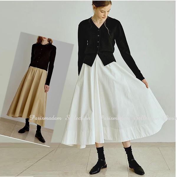新作大人フレアスカート　ミモレ丈　コットンスカート　ボリュームギャザー　ミセス　上品　通勤通学20代30代40代50代60代