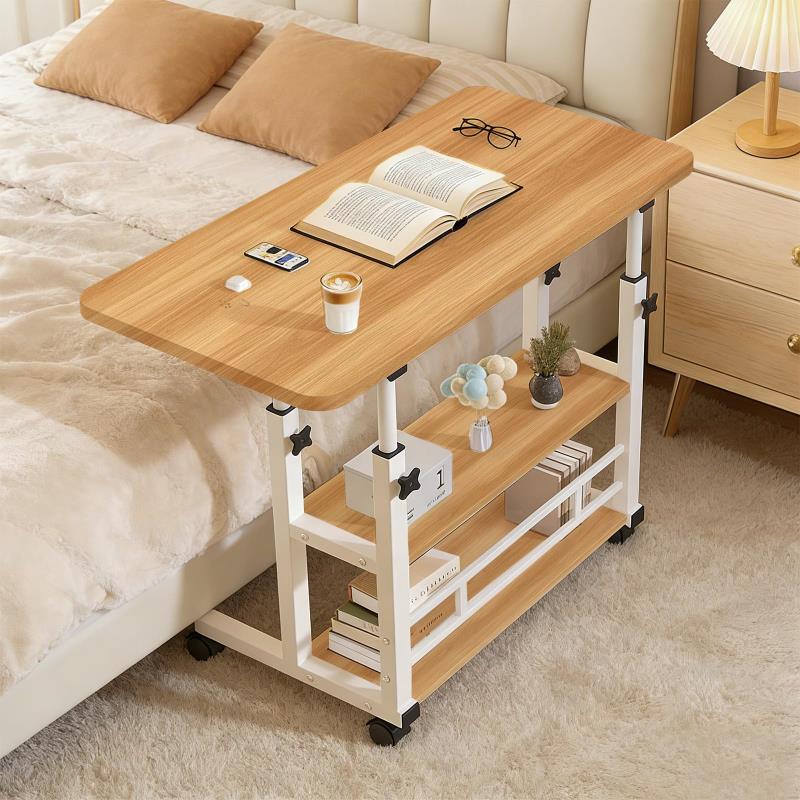 サイドテーブル キャスター付き ソファーテーブル ソファ サイドテーブル ベッド横 昇降式テーブル 高さ調節(60cm~90cm) 仕事机 パソコンデスク 介護用 在宅勤務 勉強机 2段収納省スペ 多