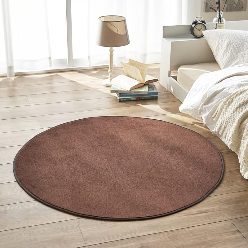 即納：アイリスプラザ 洗えるラグ 防ダニ フランネル ラグカーペット 円形 200×200cm 心地良いさらフワ触感 滑り止め付き ブラウン
