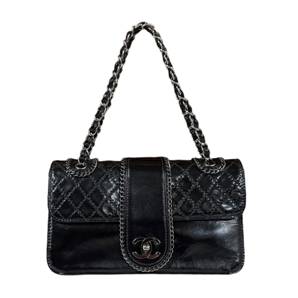 シャネル ラグジュアリー ショルダーバッグ パテントレザー ブラック CHANEL 中古 美品