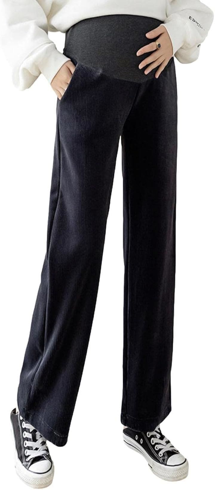 あったか裏起毛 マタニティ コーデュロイ パンツ ウエスト調節 レディース(ブラック, 2XL)