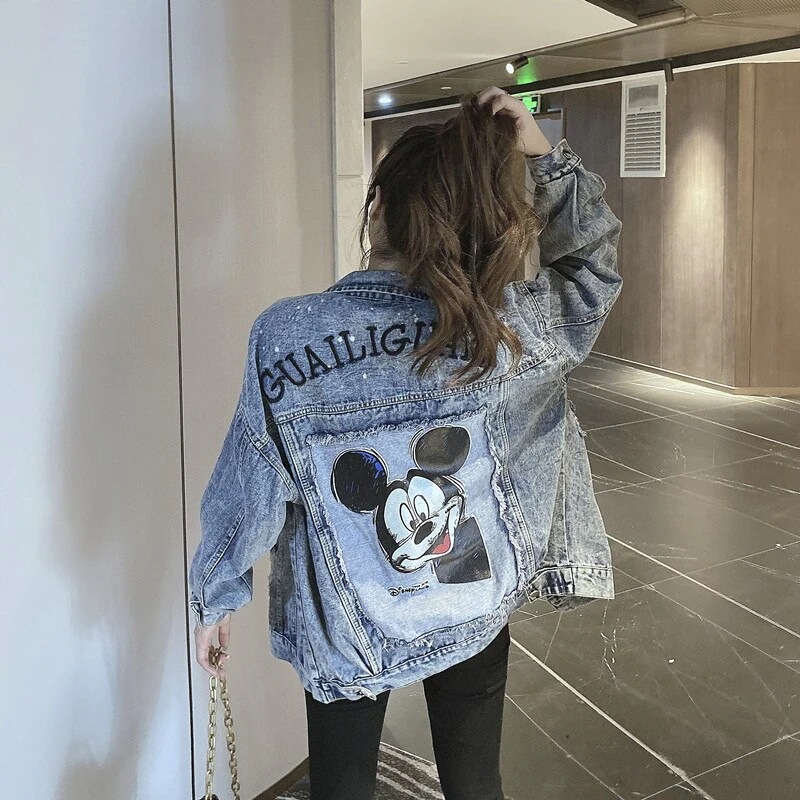 【1 つ購入すると 1 つ無料】デニム ディズニー ペアルックパーカー/レディースパーカー ルームウェア 長袖 ジャケット69