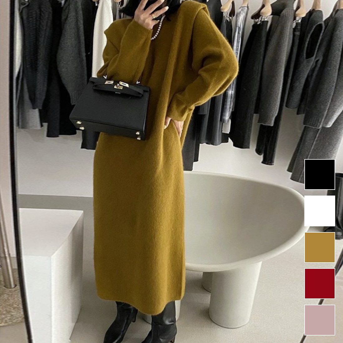 完売御礼ストレスフリーな着心地のパフスリーブニットワンピース ロングワンピース ニットワンピース パフスリーブ 楽ちん 上品 体型カバー 大人女子 おでかけ ショッピング 5,184円