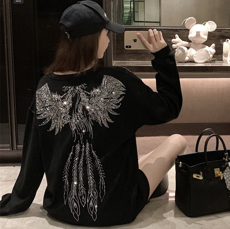 トップス カットソー プルオーバー 袖あり 長袖 Uネック ラウンドネック バックシャン バックコンシャス スパンコール かわいい 大人可愛い カジュアル おしゃれ お洒落 アジアン 大人女子