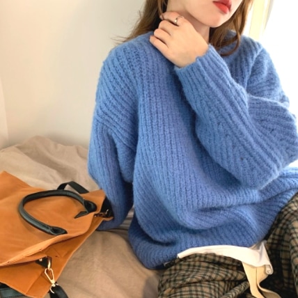 プルオーバーセーター トップス ミディアム丈 袖あり 長袖 ラウンドネック ニット かわいい