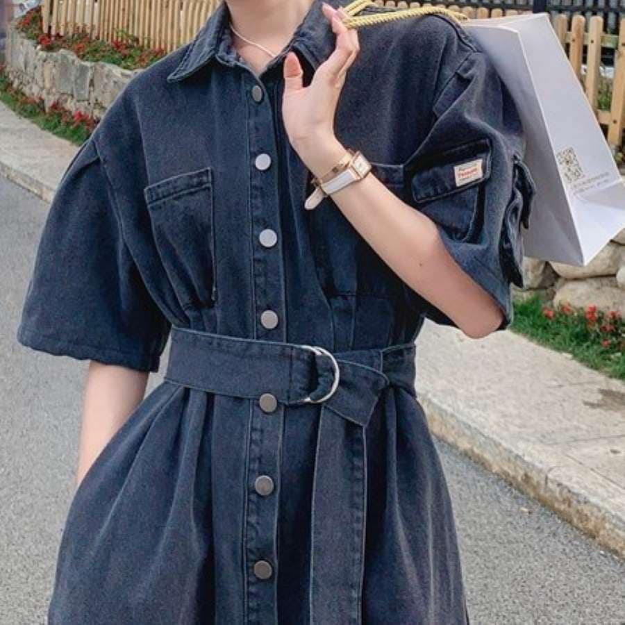 期間限定オファー しなくワンピース レディース 半袖 サマードレス デニムシャツ 10710 価格が下がった