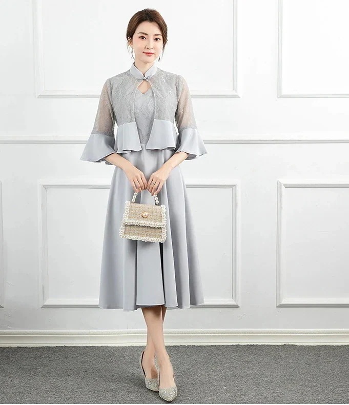 ドレス結婚式お呼ばれパーディーミモレ丈パーティードレスレースドレスワンピースおしゃれフォーマル二次会パーティーお呼ばれ演奏会成人式