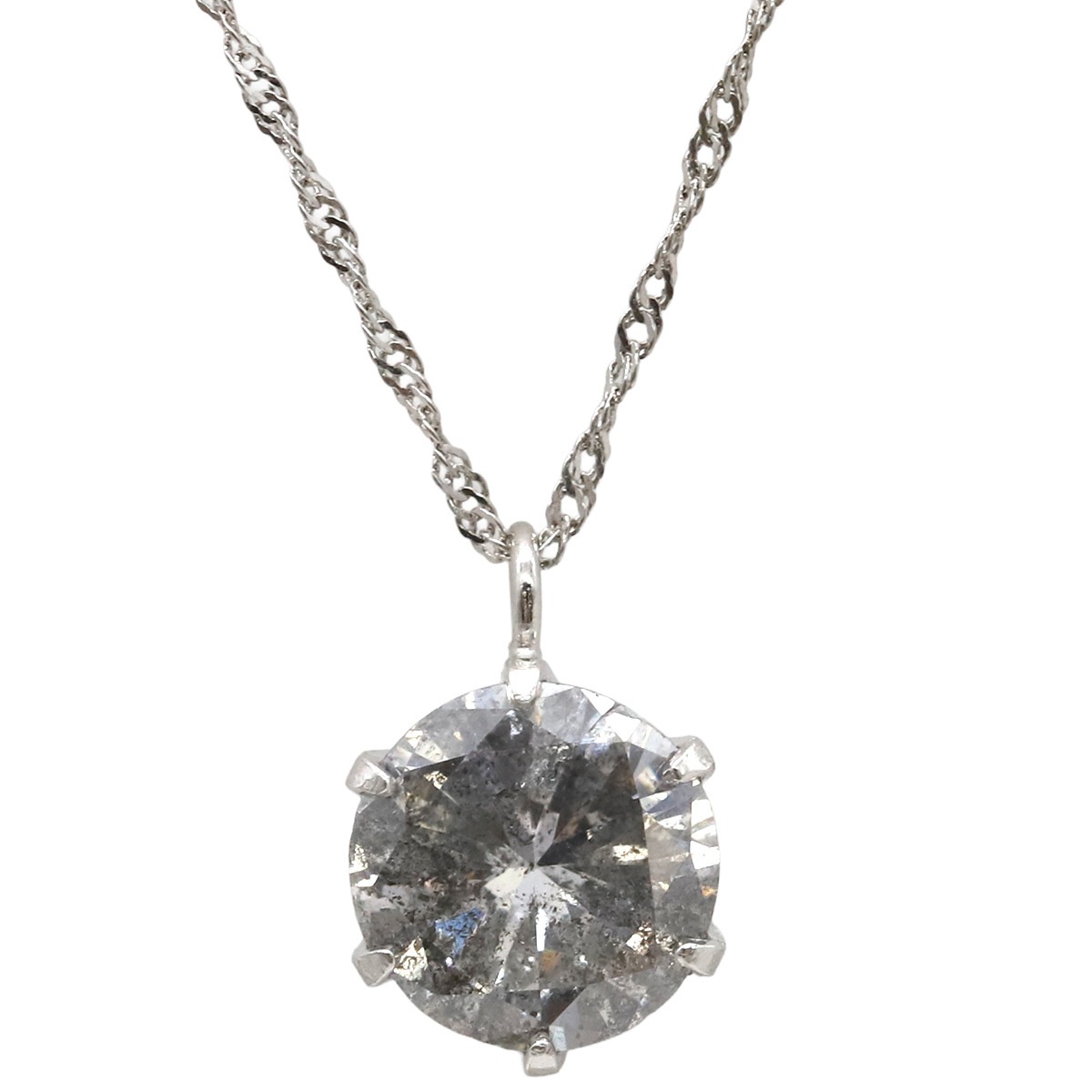 ネックレス ダイヤペンダント Pt850 ダイヤモンド Pt999(トップ) プラチナシルバー 1P 1粒 【中古】