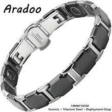 ARADOO プレミアムセラミックブレスレット磁気ヘマタイトチタン鋼リストバンドジュエリーギフト