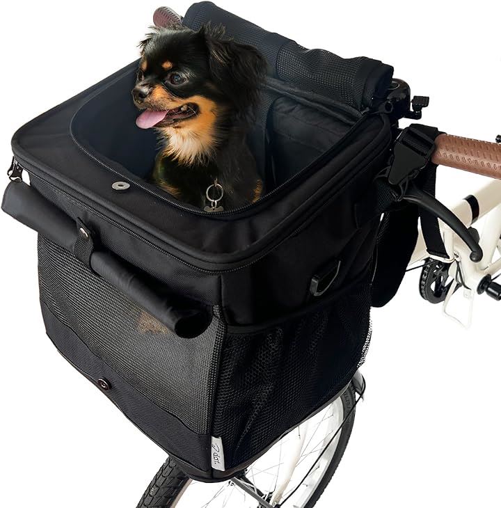 犬 自転車 かご バッグ ペット 猫 小型犬 4WAY 4.5kgまで対応 キャリーバッグ サイクル 前カゴ バックパック リュック ドライブシート 肩掛け(ブラック, ワンサイズ)