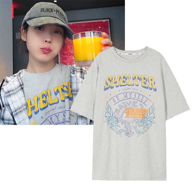 IU着用 Shelter Graphic T-shirt in L/Grey VW3ME265-11 プリンティング 半袖Tシャツ