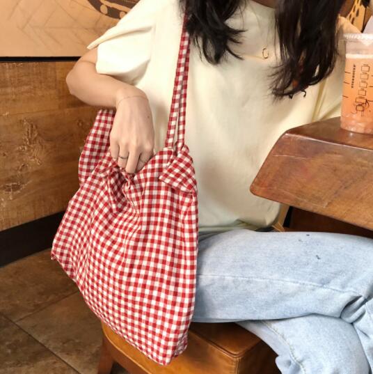 バッグ ショルダーバッグ トートバッグ エコバッグ チェック柄 レディース 韓国 ファッション 雑貨 かわいい おしゃれ 北欧 送料無料 [K] (T)
