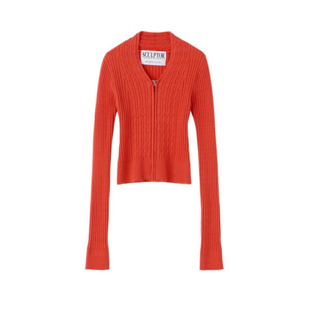 スカルプター Cable Collar Knit ZipUp Coral SC24S112RD