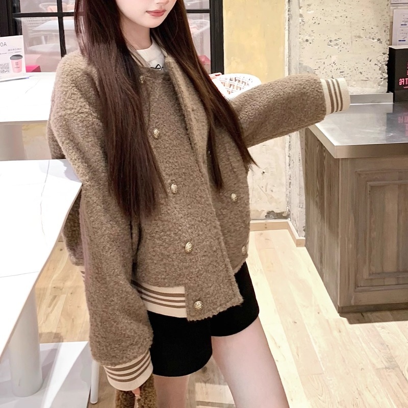 マロンマドレーヌカレー色顆粒フロマージュコットンラシャ野球着ジャケットジャケット女性デザイン感