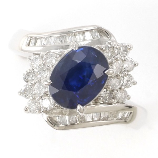 PT900 プラチナ リング 12号 サファイア 2.10 ダイヤ 0.55 カード鑑別書 中古