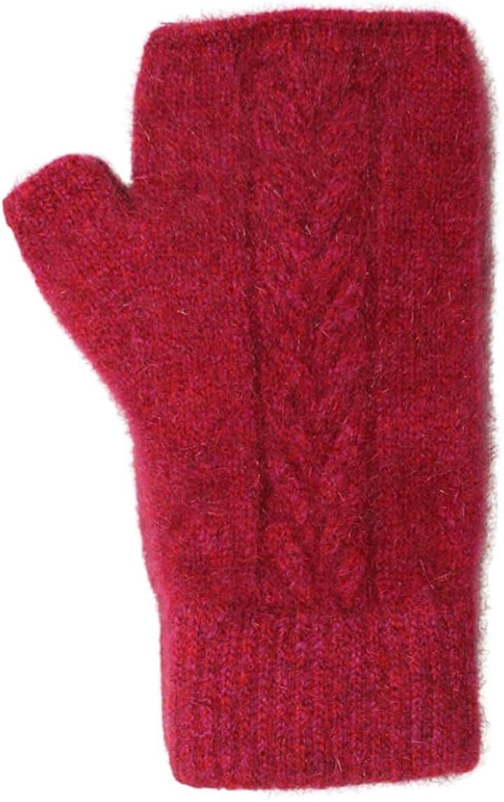 ポッサムメリノ ケーブルミトン 手袋 暖かい 防寒 アームウォーマー ニュージーランド産 天然素材 レディース メンズ 冬 アウトドア 家事ができる (ラズベリー, Free Size)