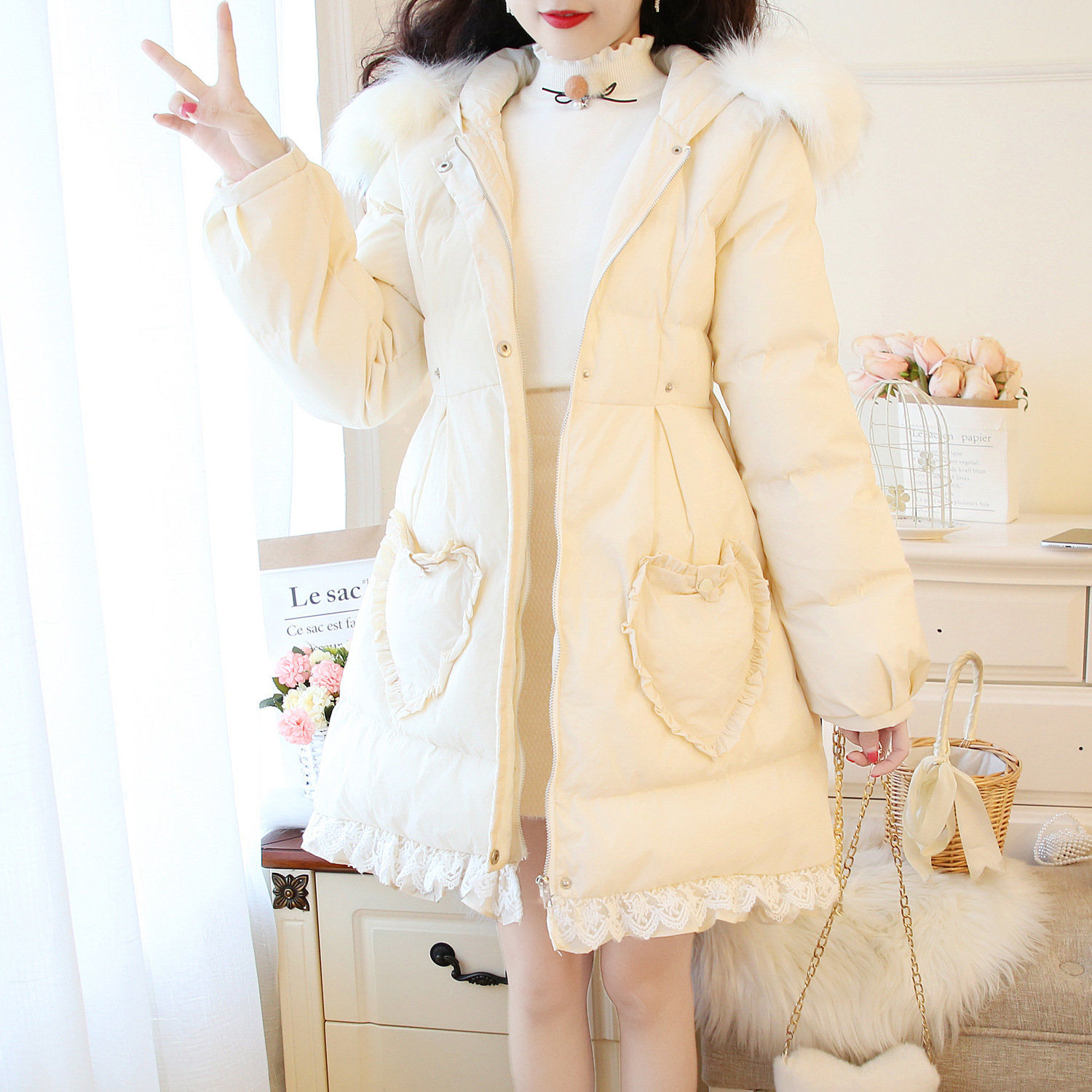 2020秋冬の新型スイートレースの綿服の重ね着に綿の重ね着と帽子と綿服の重ね着を追加します 5,059円