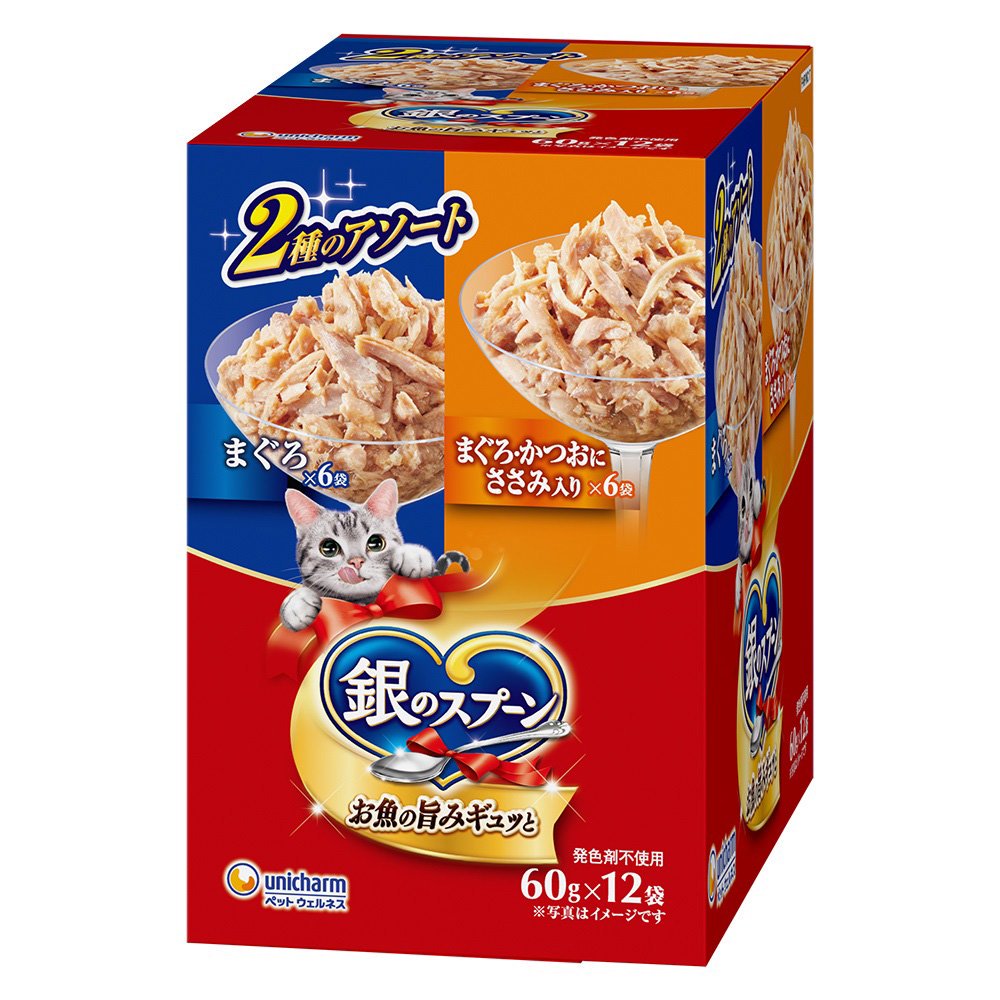 キャットフード　ウェット　パウチ　まぐろ　まぐろ・かつおにささみ入り　６０ｇX１２袋X１０　ユニチャーム　ＣＲＣ35―20―55―40―00