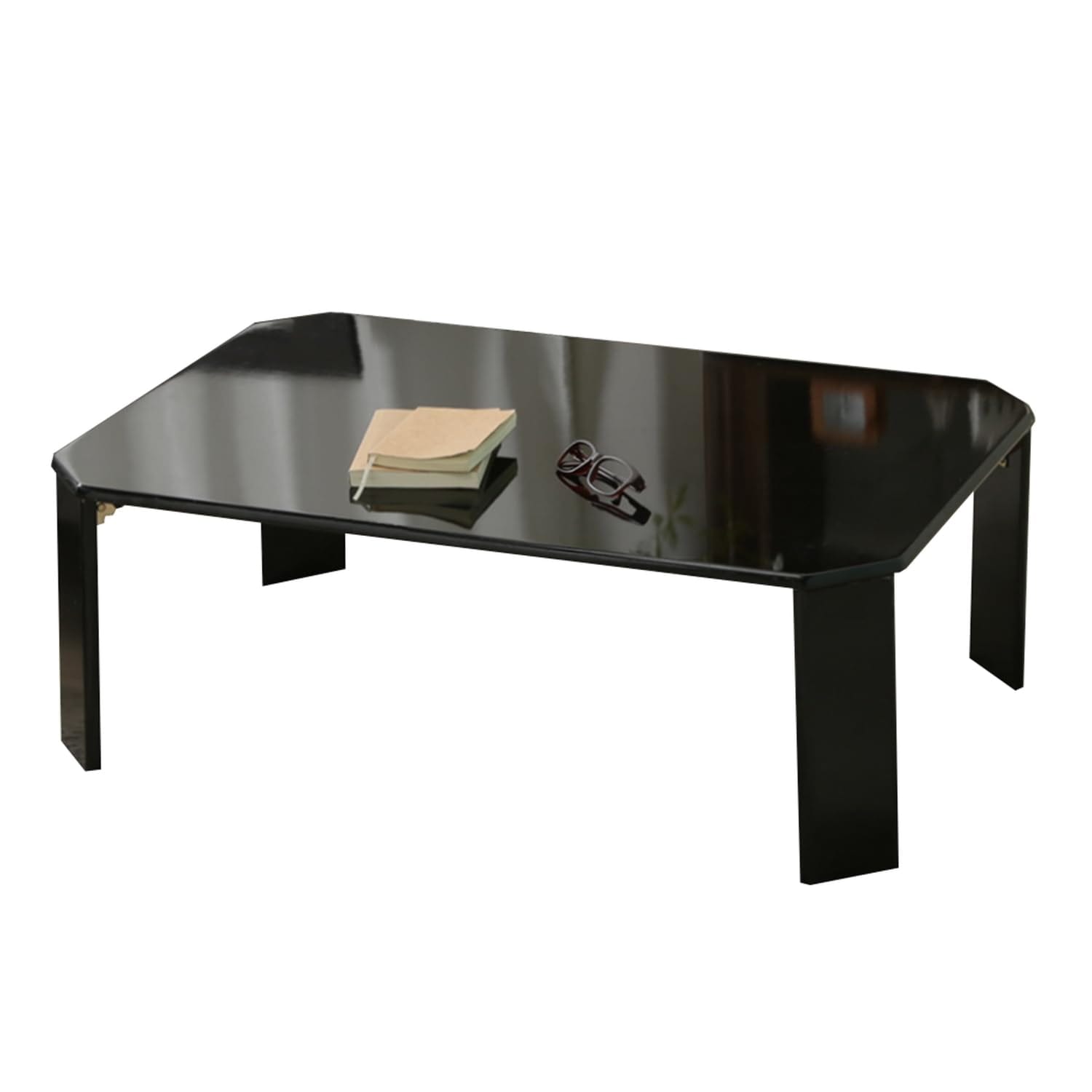 不二貿易 ローテーブル 折りたたみテーブル 幅90×奥行60×高さ32cm ブラック リビングテーブル UV塗装 お手入れ簡単 角が丸い ルーチェ 38419