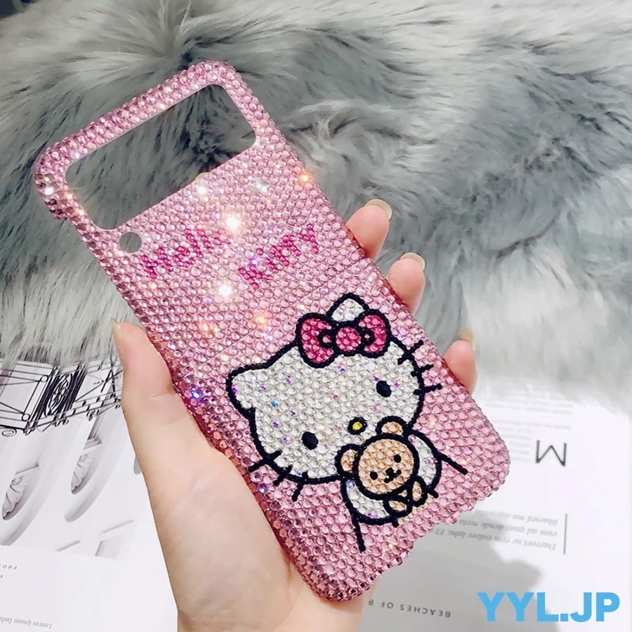 ハンドメイド galaxy z fold7ケース ハローキティ galaxy z flip7 ケース キティ かわいい fold6/5/4/3 flip6/5/4/3 キラキラのラインストーン