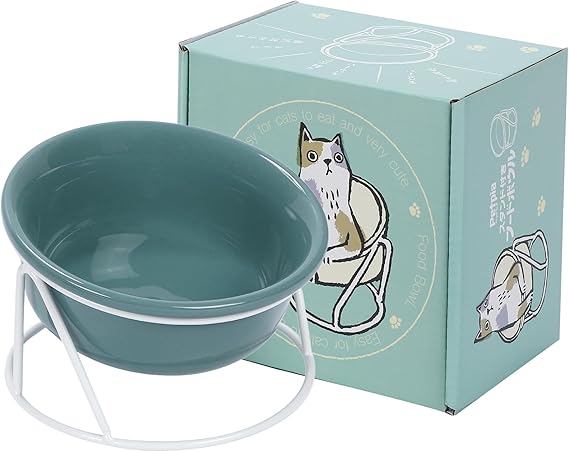 【獣医師監修】Petpia 猫 皿 餌皿 食器 水飲み皿 フードボウル 水飲み器 ペット用品 磁器製 300ml 15度の傾斜 取り外し式 (ダークグリーン)