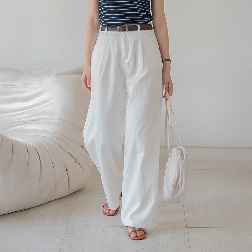 S-2XLヘブルピンタックバンディングワイドパンツ