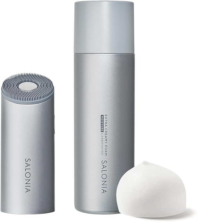 SALONIA サロニア 洗顔ブラシ イオンフェイシャルブラシ＆エクストラクリーミーフォーム 電動洗顔ブラシ 毛穴洗浄 小鼻 黒ずみ SAL21202SL シルバー 【Amazon.co.jp限定品】