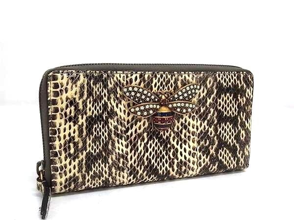 財布 クイーンマーガレット パイソン 476069 ラウンドファスナー 長財布 ブラウン系 ロングウォレット サイフ 長サイフ 小銭入れ ユニセックス 人気 ブランド 大容量【本物保証】