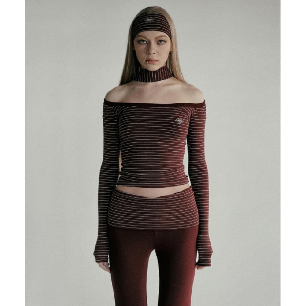 BADBLOOD Beyond Soft Off Shoulder Top Stripe Wine w-tee2