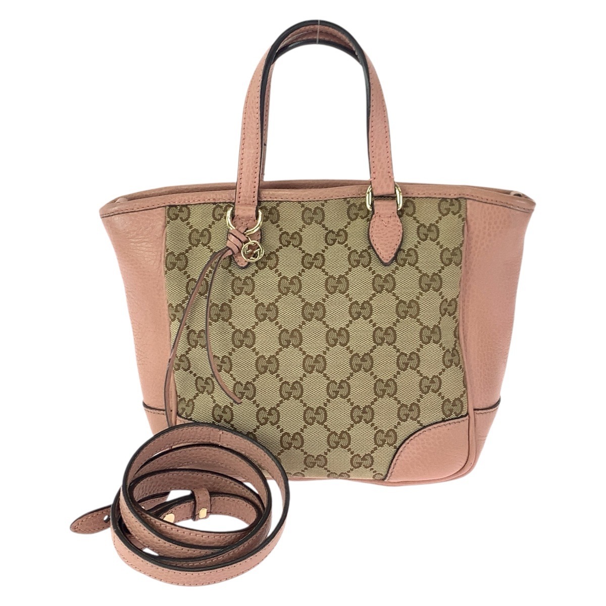 美品 2way ベージュ ピンク ゴールド金具 GGキャンバス/レザー 449241 トートバッグ ショルダーバッグ レディース 601383