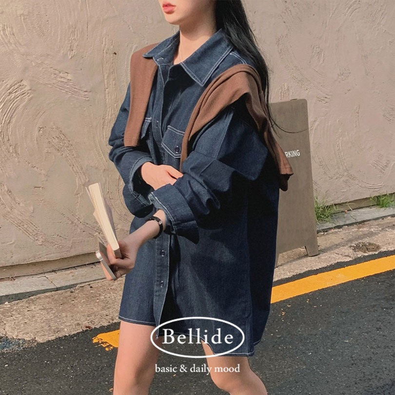 韓国の女性ファッション/ [MADE] ビンテージステッチデニムワンピース op1264
