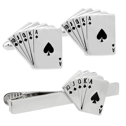 トランプ ロイヤルストレートフラッシュ カフスボタン カフリンクス タイクリップ タイピン