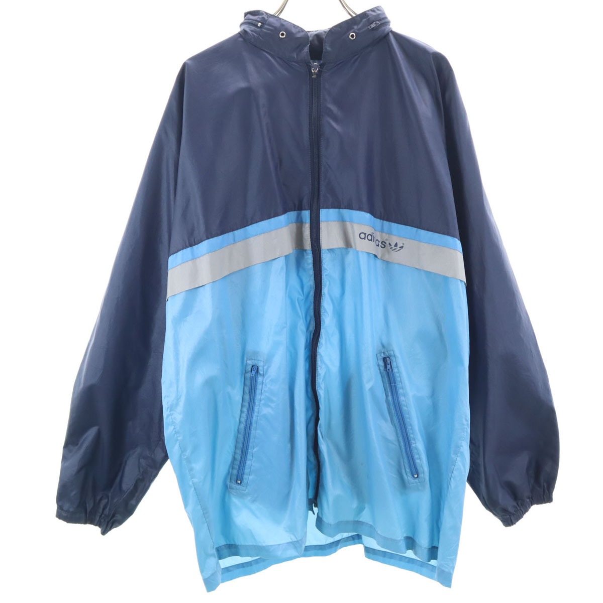 80s ヴィンテージ 万国旗タグ トレフォイルロゴ ナイロンジャケット 38 ネイビー メンズ 古着