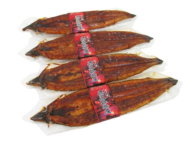国産 =うなぎ蒲焼= 約180g前後 x4pc 真空パック入り 山椒/タレ付き 頭有腹開