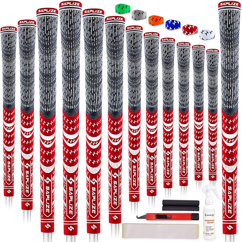 【13本セット溶液交換キット】SAPLIZE ゴルフグリップ ハーフコードラバー 多色 滑り止め 溶液テープカッターラバークランプマニュアル 赤*13本 ミッドサイズ