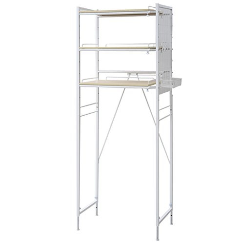 色：ナチュラル/ホワイト 山善 ランドリーラック 幅65.5-90.5*奥行40.5*高さ180-1