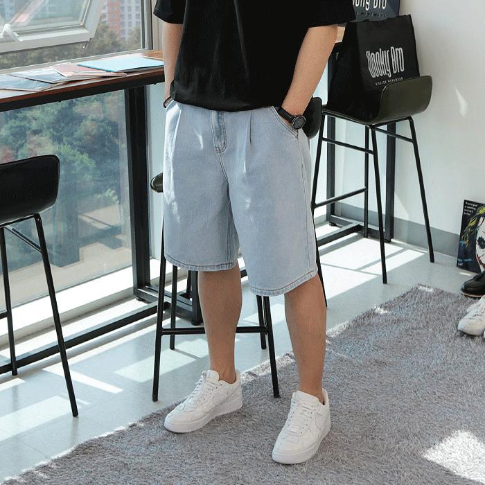 WDK クレーブ バミューダ ピンタック ワイド デニム ショートパンツ