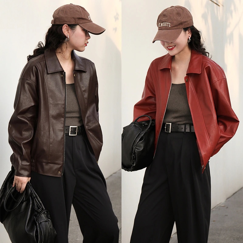 【快速出荷】ライダースジャケット レディース フェイクレザージャケット ショート丈 レトロ ジャケット 秋 低身長 パンク系ファッション Sustainable