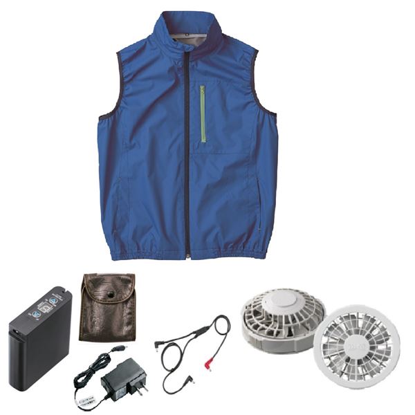 KU92140 空調服 R ポリエステル製 遮熱 タチエリ ベスト FAN2200G・RD9261・LIPRO2セット ブルー 5L